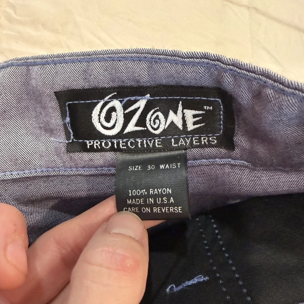 VTG 90s Ozone Protective Layers Pleated Shorts 30 Rayon USA Dusty Blue Bermuda